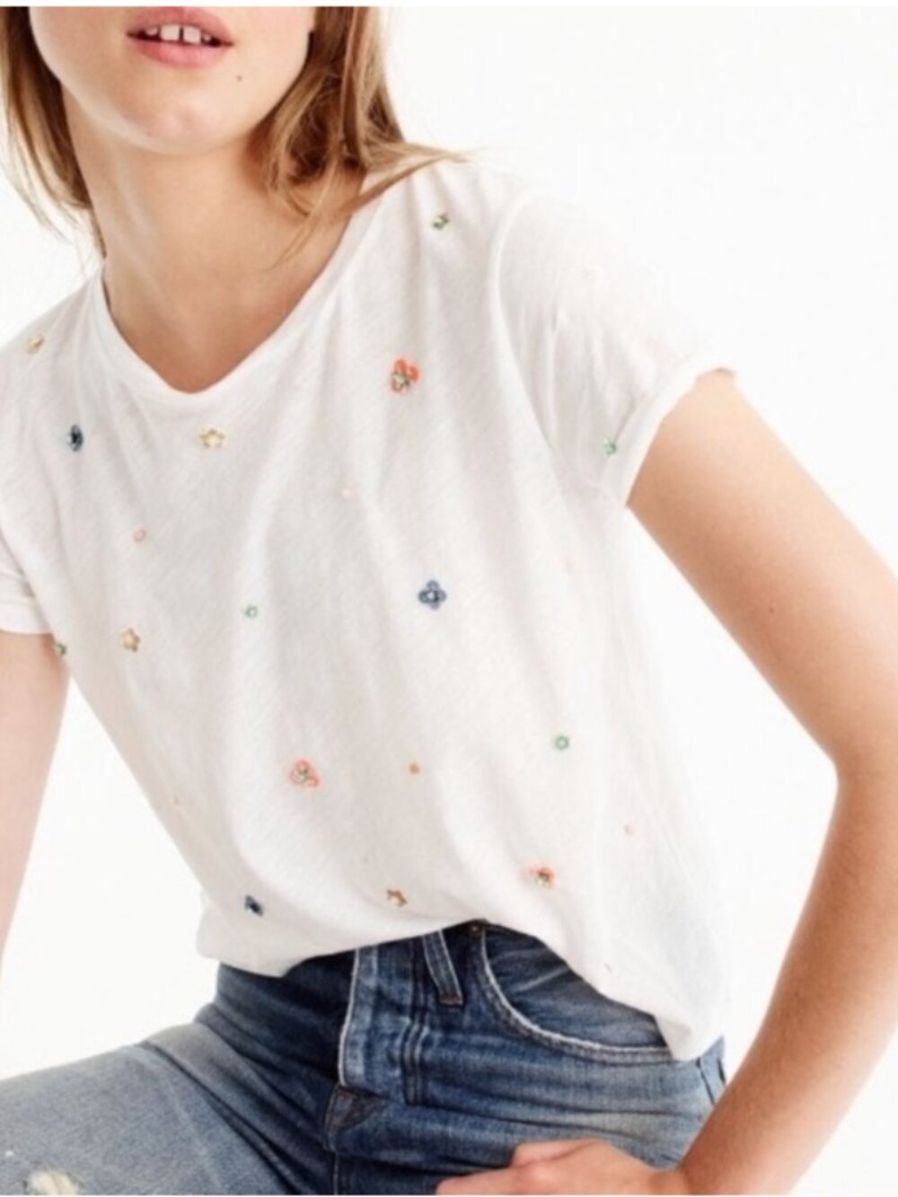J. Crew Embellished White Tee